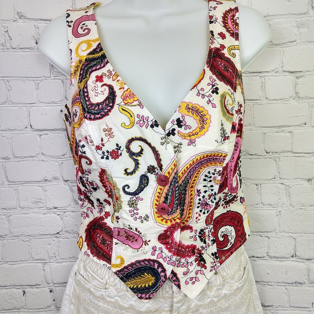 NWT Geiger embroidered silk vest boho chic S